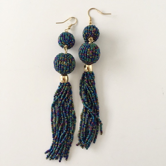 Jewelry - ✨💜 NEW BEADED TEAL PURPLE GOLD TASSLE EARRINGS 💙